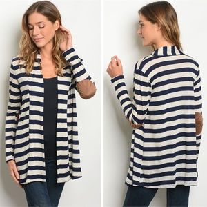 Womens Striped Open Front Shawl Cardigan | Blue